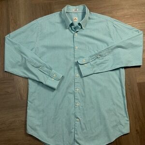 Peter Millar Gingham Shirt Mens Large Aqua Blue Button Down Long Sleeve Preppy